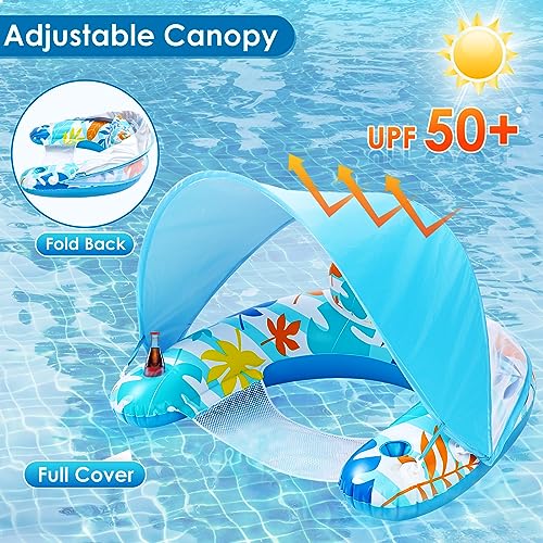 LAYCOL Premium Pool Floats Adult with Canopy - Stylish Pool Lounger - Heavy Duty Pool floaties for Adults - Beach Floats Pool Chair Swimming Pool Accessories for Women Floating with Cup Phone Holder