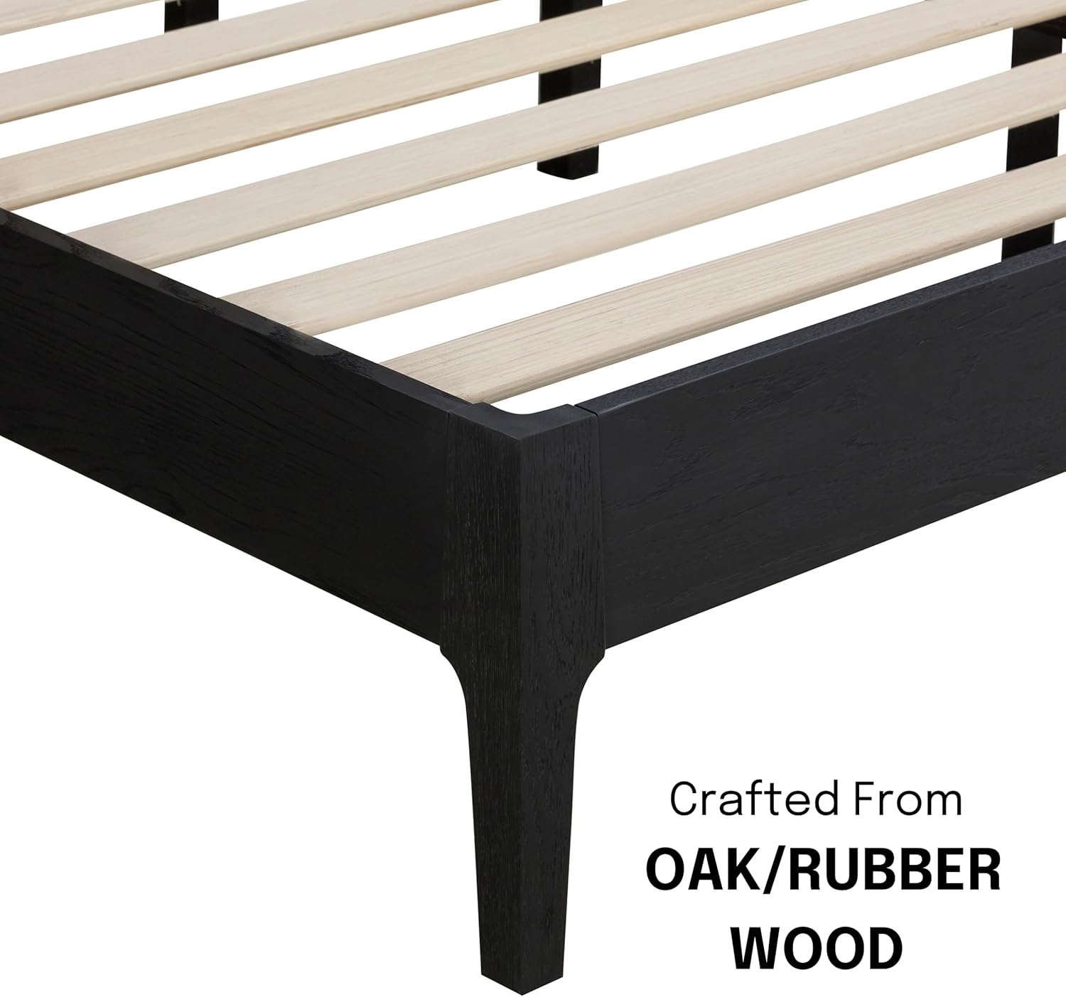 NTC Bundle Ruby Queen Solid Wood Bed Frame with Headboard and Natural Rattan, Solid Oak Zoe Nightstand - Burnt Black