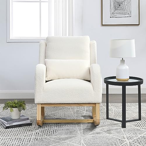 Modern Rocking Chair, Comfy Accent Chair with 1 Lumbar Pillow and 2 Side Pockets, Upholstered Glider Chair for Bedroom, Office, Living Room, Lounge, Ergonomic Armchair Capacity 250 Lbs, Beige