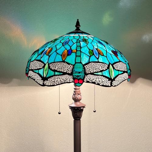 Capulina Tiffany Floor Lamp 2-Light 16X16X66 Inches Cardinal Birds Vintage Style Stained Glass Standing Reading Light for Living Room Bedroom Home Office
