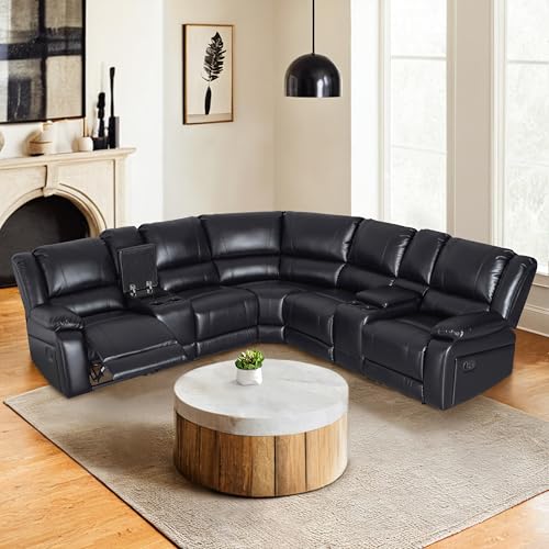 LY&S Home Collection Sectional Reclining Sofa, Sectional Couches for Living Room, Modular PU Leather Manual Recliner Sofa Livingroom Furniture Sets (Black)