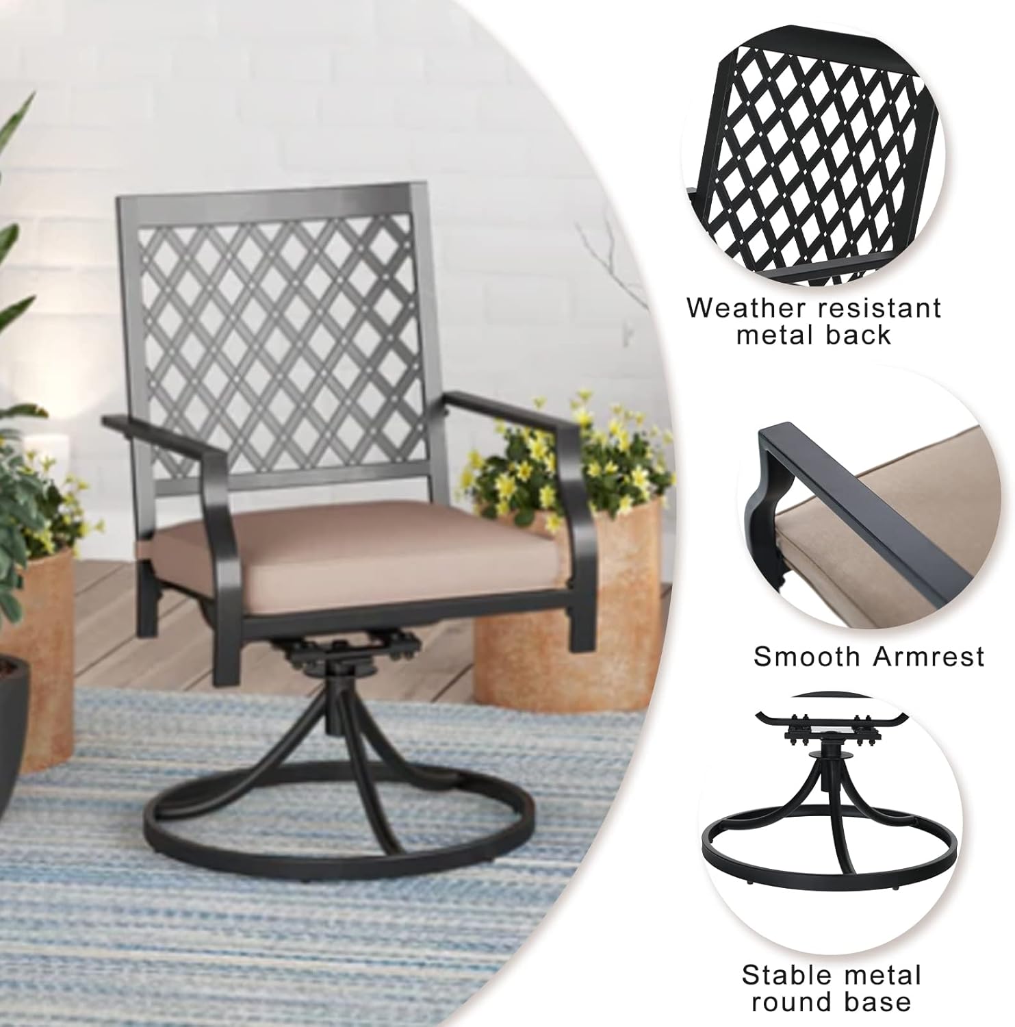 PHI VILLA 9-Piece Metal Patio Outdoor Table and Chairs Outdoor Dining Set - Large Square Patio Table and 8 Backyard Garden Chairs, Black