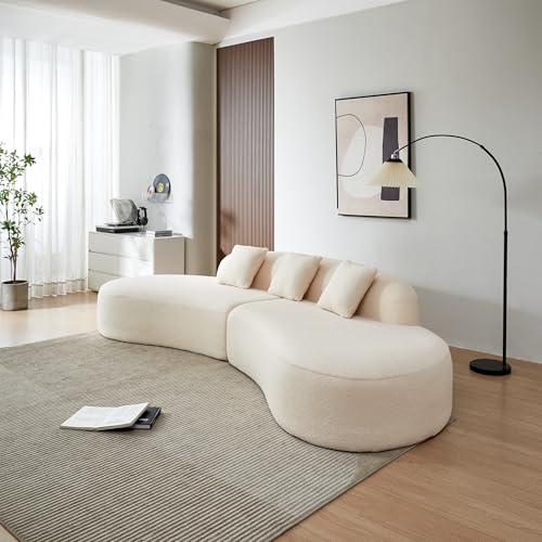 130.5'' Modern Sectional Sofa Soft Curved Backrest Lamb Velvet Comfy Cloud Couch with 3 Pillows Deep Seat for Living Room Furniture Sets, Apartment All Foam Sofa with NO Frame Brown