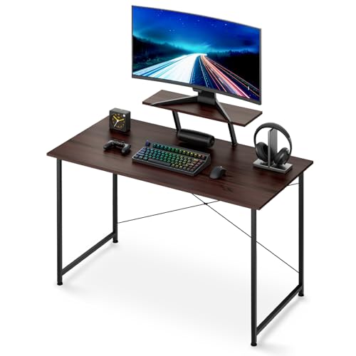 Magshion 47 Inch Computer Desk, Computer Desk with Shelves, Home Office Writing Desk, PC Table withe 2 - Tier, Black Metal Frame, Rustic Brown