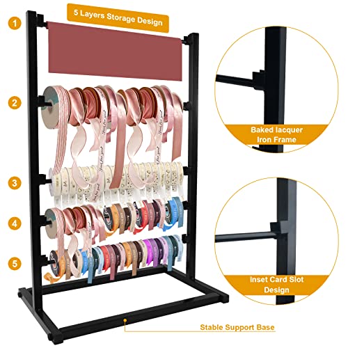 Metal Ribbon Holder Organizer Rack, 4 Tier Stand Ribbon Roll Display Storage Shelf for Mothers Day Flower Store Craft Room Gift Wrapping (White)