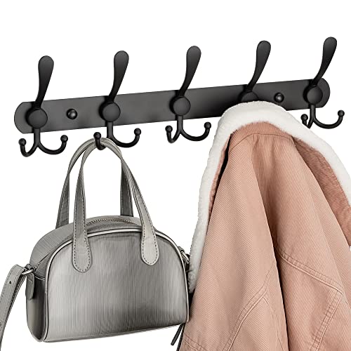 Damita Coat Rack Wall Mount - 5 Tri Hooks, Heavy Duty Modern Wall Coat Hooks for Bathroom, Mudroom, Entryway, Kitchen, 304 Stainless Steel Coat Hanger Wall Mount (1 Pack, Black)