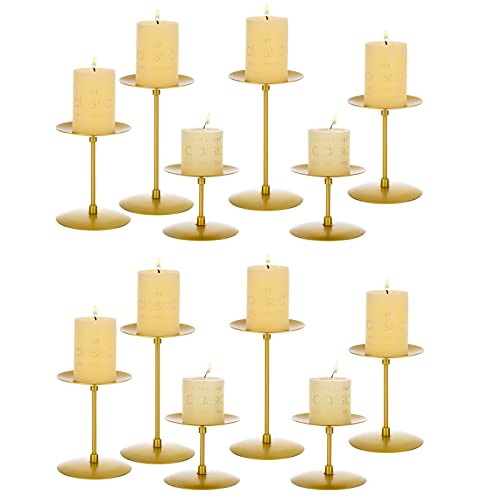 Candle Holders for Pillar Candles, Set of 12 Gold Candelabra Candle Holders for Table Centerpiece, Metal Pillar Candle Plates for Christmas Wedding Party Fireplace Home Event Decor