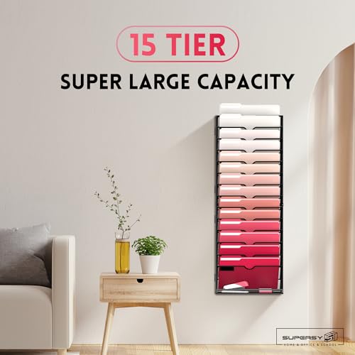 SUPEASY 2 Pack 15-Tier Hanging Wall Mount File Organizer Paper Magazine Wall File Holder for Office Assembly Needed, Black