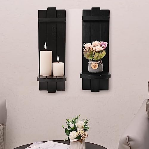 Sconces Wall Decor Set of 2, Candle Holder Rustic Home Farmhouse Art Floating Candle Sconces Shelf White Decorations for Living Room, Dining Room, Bedroom, Bathroom