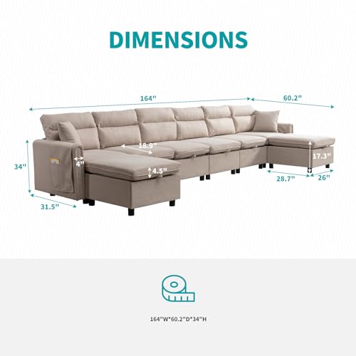 BALUS Oversized Modular Sectional Sofa Reversible L Shaped Sectional Couch with Ottomans Convertible Sectional Couch 8 Seater Sofa with Storage Seat for Living Room - Dark Grey