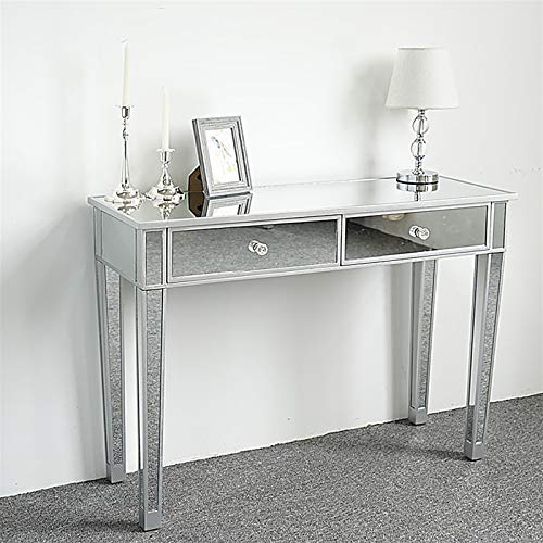 Modern Mirrored Coffee Table, Rectangle Clear Tempered Glass Coffee Table with Metal Frame, Luxury Silver Living Room Table Cocktail Table Center Table Tea Table, Shinny Crystal Diamond Coffee Table