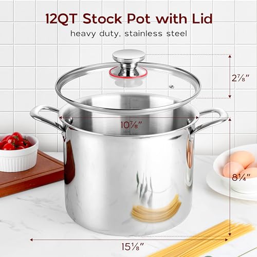 18/10 Stainless Steel Stock Pot 8 Quart Cooking Pot with Lid Tri-Ply Induction Pot