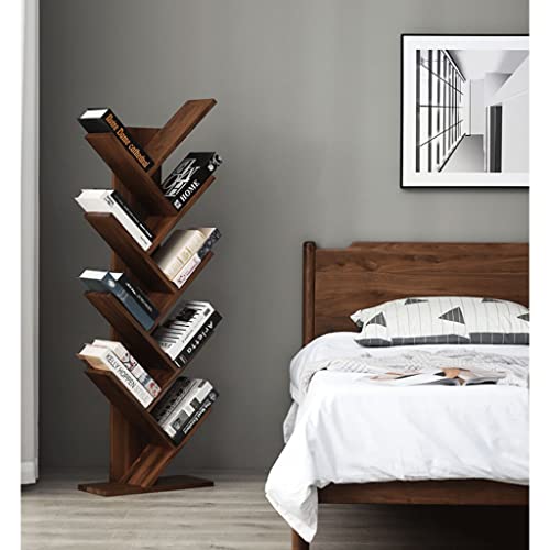 Librero Floor Standing Tree Bookshelf Black Walnut Book Rack Storage Shelf Solid Wood Freestanding Bookcase for Living Room Office Bookshelves