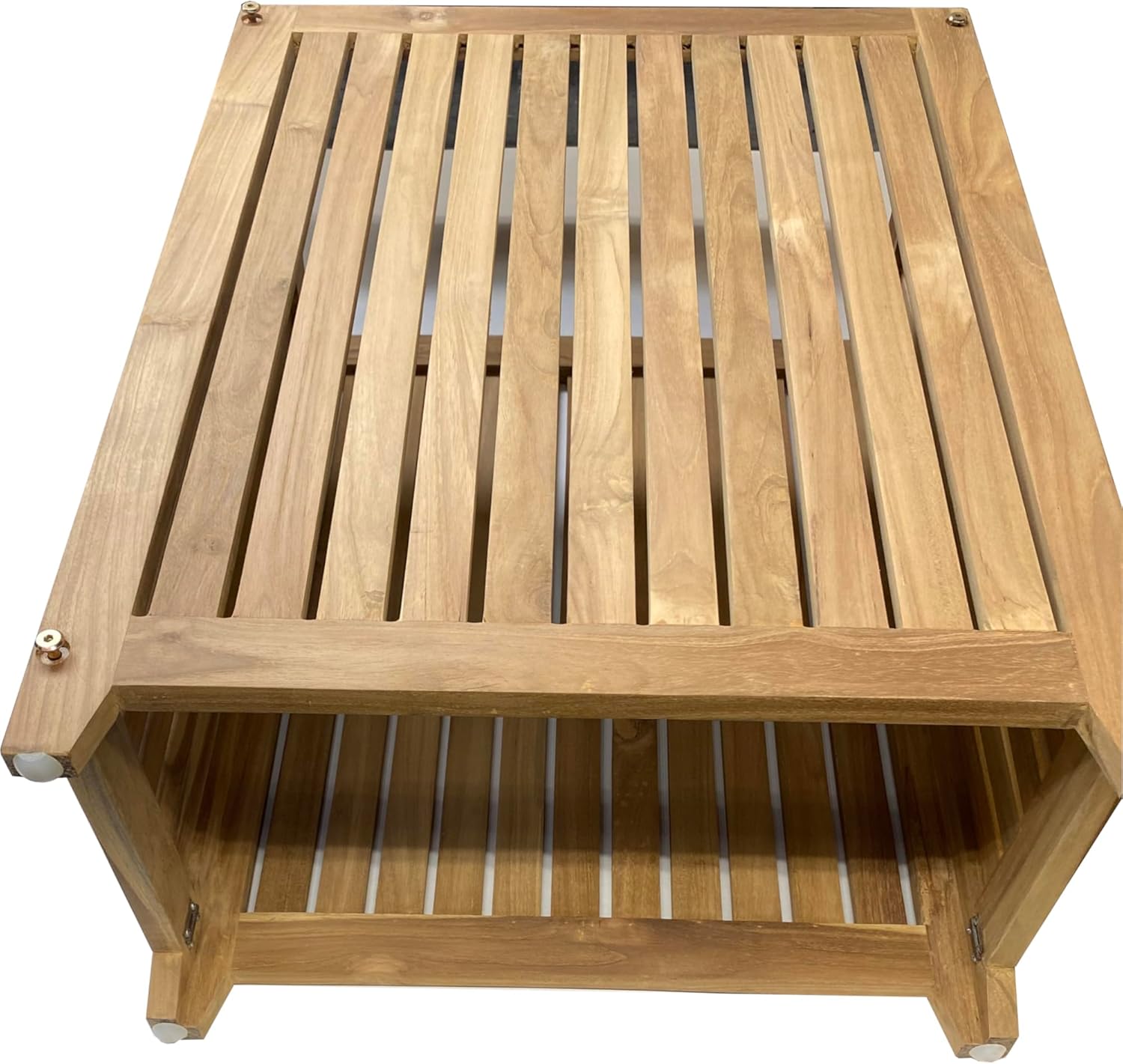 Genuine Teak Spa Style Hamper, Top Load Double Hinged Lid
