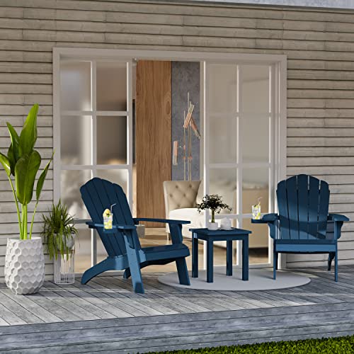 YEFU Oversized Plastic Adirondack Chair Set of 4 with Cup-Holder, Weather Resistant, Poly Lumber Outdoor Chairs Duty Rating Widely Used in Patio, Lawn, Outside, Deck, Garden Chair-Black