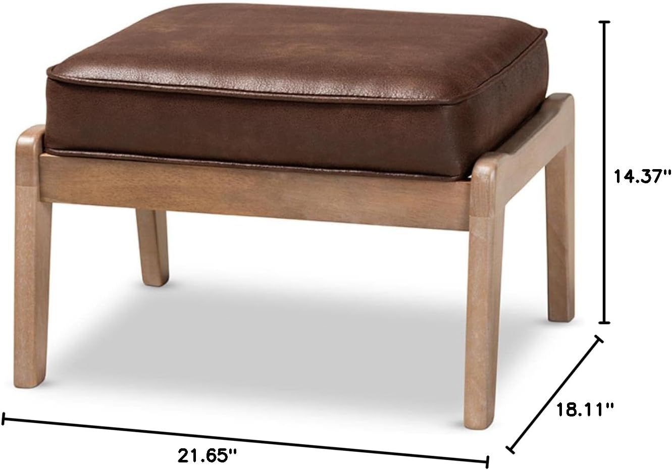 Baxton Studio Sigrid Mid-Century Modern Dark Brown Faux Leather Effect Fabric Upholstered Antique Oak Finished Wood Ottoman