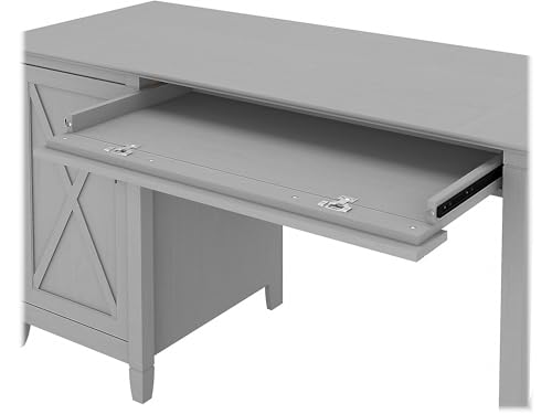 Bush Furniture Key West 54W Computer Desk with 2 Drawer Lateral File Cabinet and 5 Shelf Bookcase in Pure White and Shiplap Gray