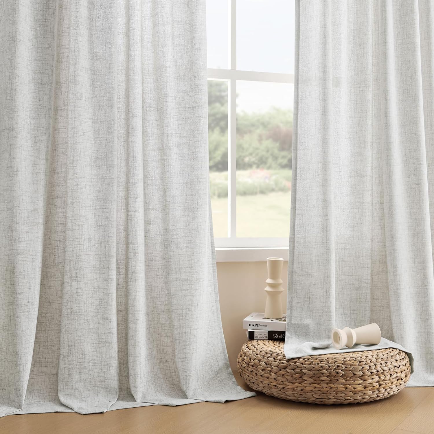 Light Grey Curtains 84 Inch Length 2 Panels Set for Living Room Bedroom Back Tab Light Filtering Curtains Neutral Modern Farmhouse Window Drapes Rod Pocket Semi Sheer Curtains, 52x84 Inches Long