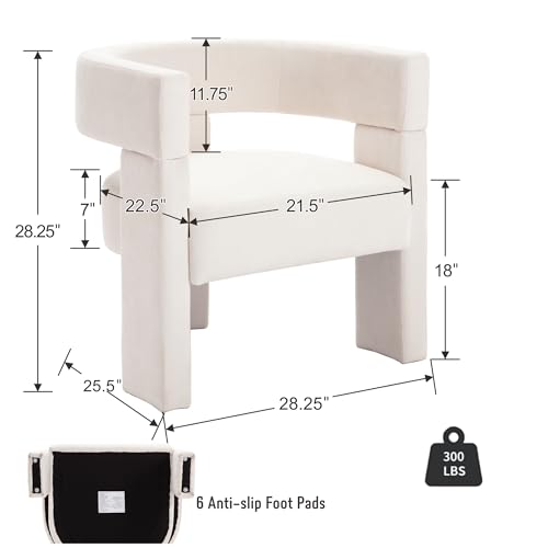 Shunzhi Modern Barrel Accent Chair Linen Upholstered Living Room Accent Chair with Open Back/Arms Comfy Side Chair Single Sofa Chair for Living Room/Bedroom/Reading, Beige