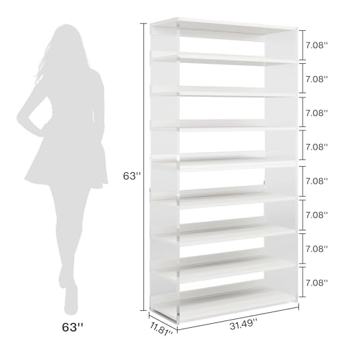 Tribesigns 8-Tier Acrylic Bookshelf Set of 2, Modern Bookcase with Wood Shelves, 63