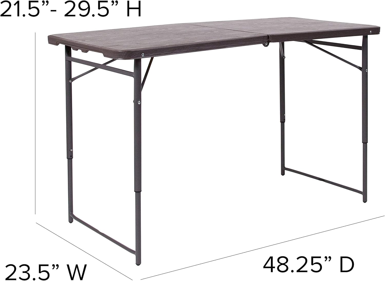 BizChair 4-Foot Height Adjustable Bi-Fold Brown Plastic Folding Table with Handle