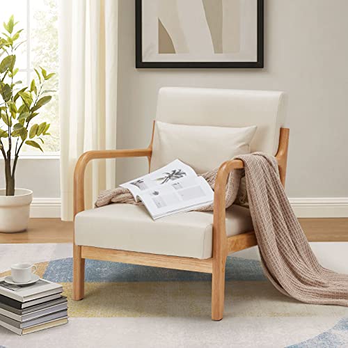 Esright Accent Chair, Faux Leather Accent Chairs for Living Room, Mid Century Modern Living Room Bedroom Reading Comfy Lounge Chairs, Small Side Armchair for Bedrooms in Brown