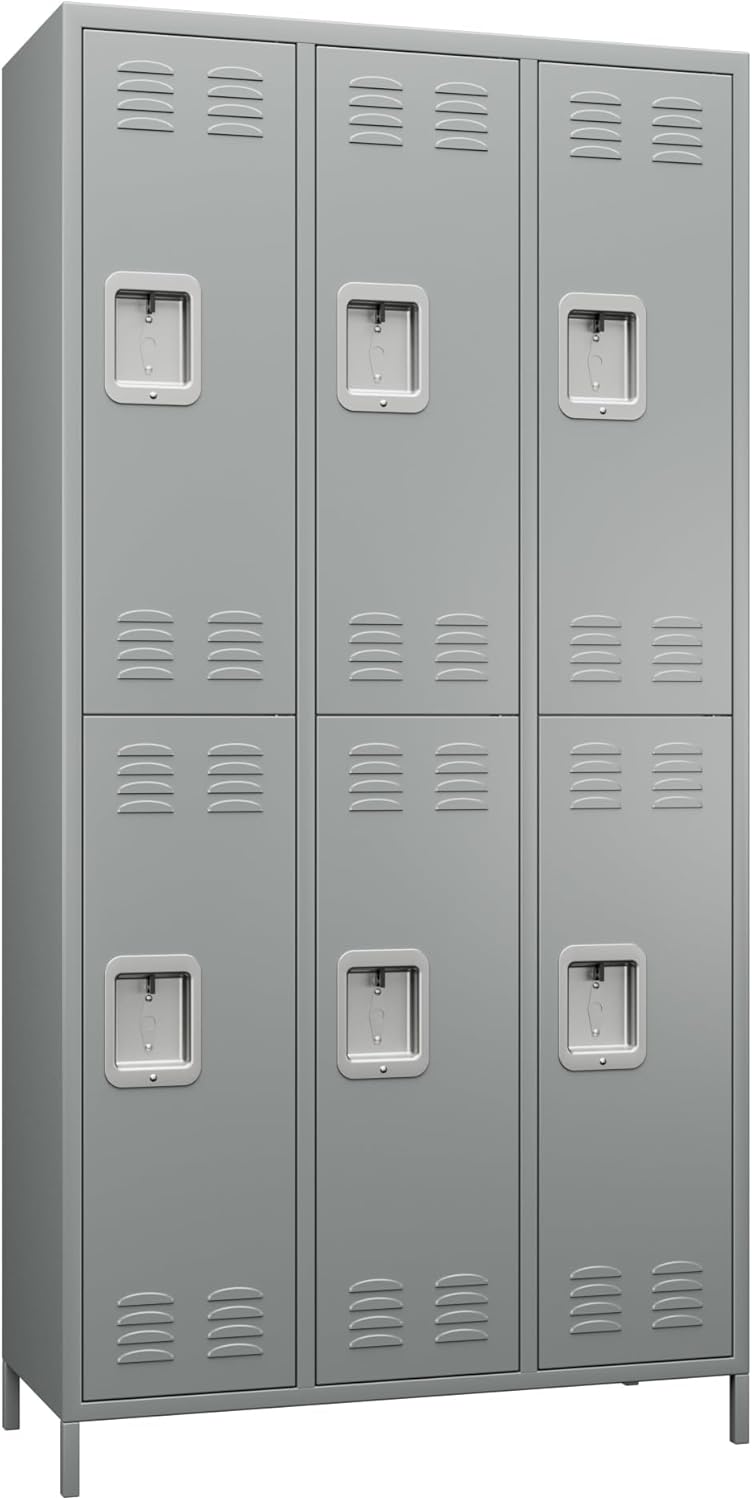 Metal Lockers for Employees with Lock,Locker Storage Cabinet with 18 Hooks&6 Doors,Steel Locker Cabinet for Employees Dormitory School Office Gym Home,Assembly Required(Light Grey)…