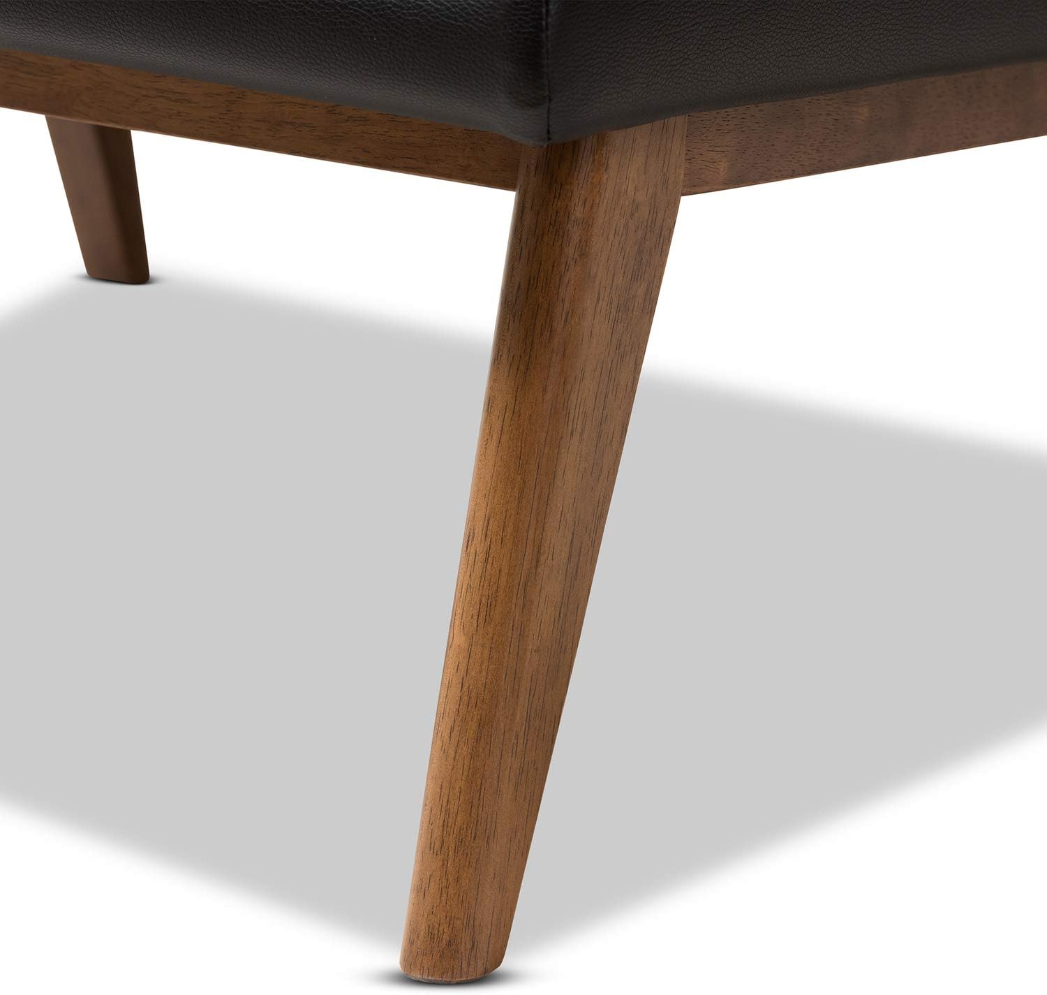 Baxton Studio Annetha Mid-Century Modern Black Faux Leather Upholstered Walnut Finished Wood Chair and Ottoman Set Black//Medium Wood/Mid-Century/Faux Leather/Rubber Wood/Foam