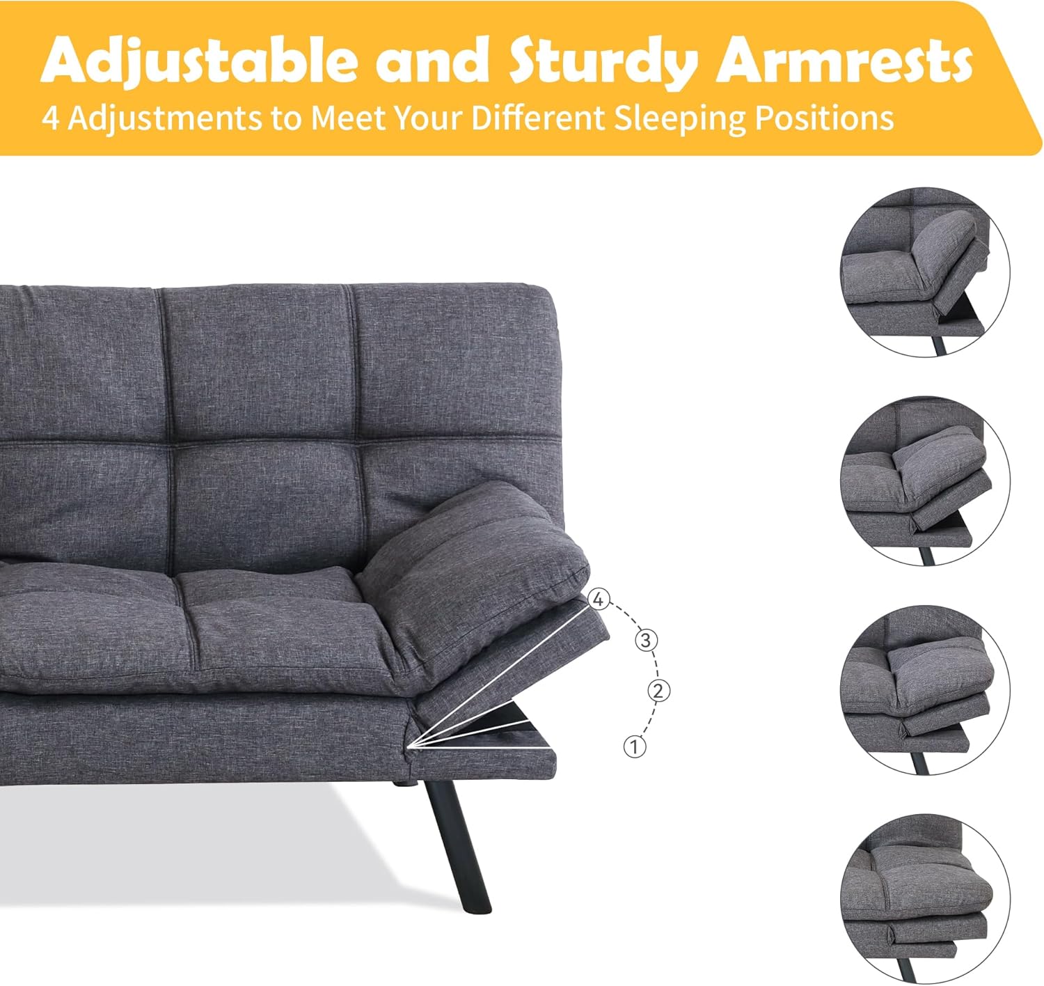 Bed,Grey Linen Futon Couch Small Foldable Loveseat Sofas