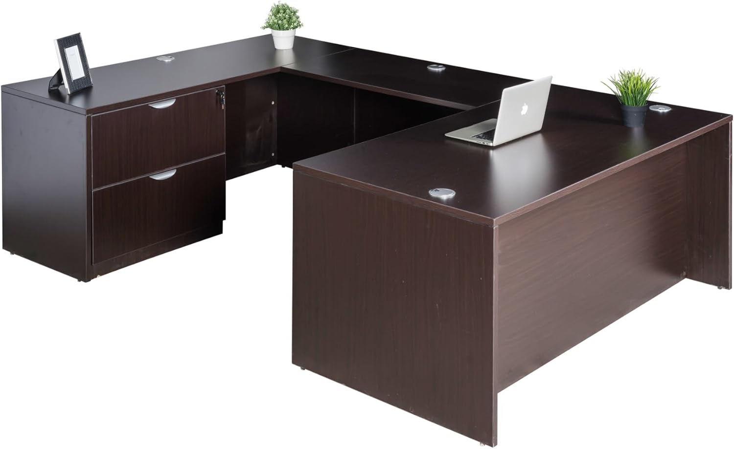 Boss Office Products Holland Executive U-Shape Desk with Lateral File Storage, 66