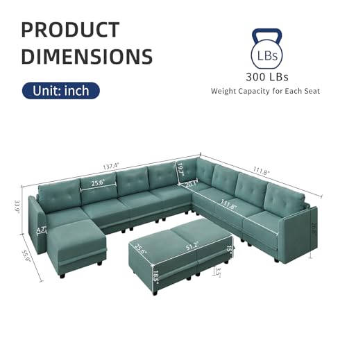 LLappuil Modular Sectional Sofa, Oversized U Shaped Sofa with Storage, Sectional Couch for Living Room, Faux Leather Fabric Waterproof Sofa, 10 Seats with Ottoman, Dark Grey