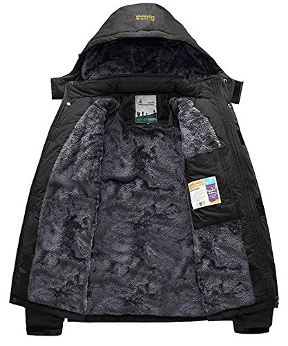 Pooluly Men's Waterproof Windproof Rain Snow Jacket Hooded Fleece Ski Coat