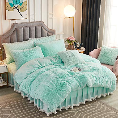 JAUXIO Luxury Plush Long Faux Fur 3 Pieces Bedding Set Shaggy Comforter Duvet Cover with Pillow Shams Ultra Soft Crystal Velvet Reverse (Queen, Light Grey Ombre)