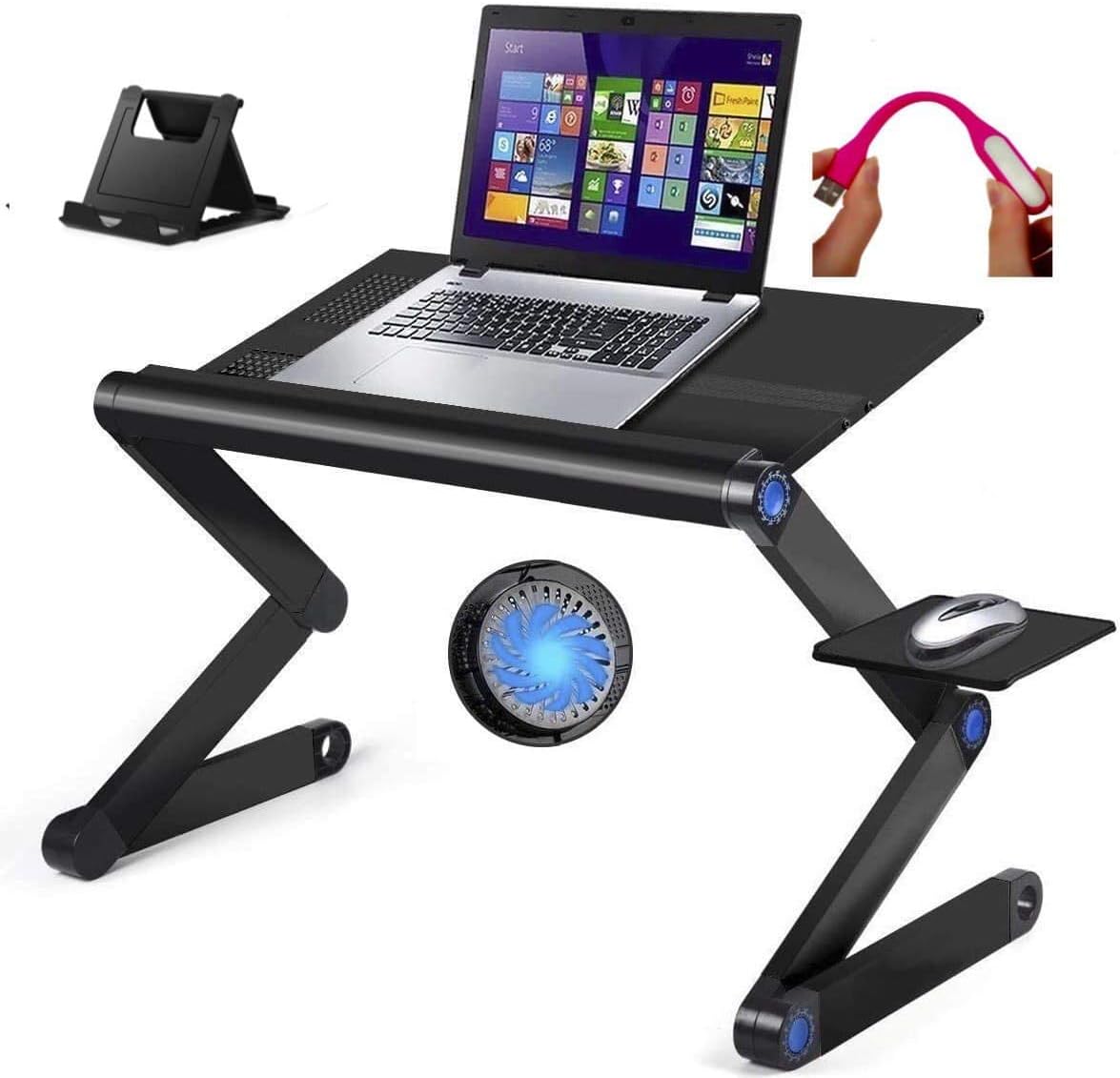 Adjustable Laptop Stand with Cooling Fan and Mouse Pad Upgraded Table Sturdy for Bed Couch Large 19