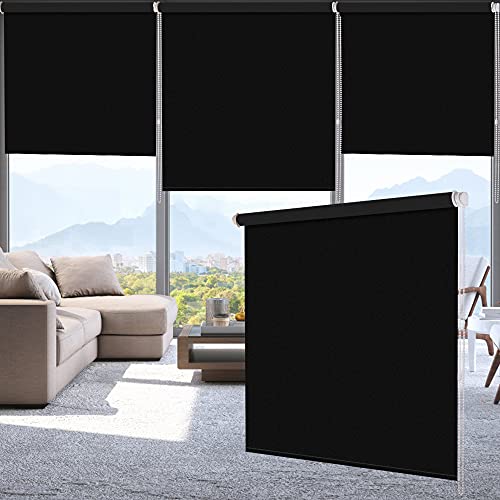 LUCKUP 100% Blackout Waterproof Fabric Window Roller Shades Blind, Thermal Insulated,UV Protection,for Bedrooms,Living Room,Bathroom,The Office, Easy to Install 20