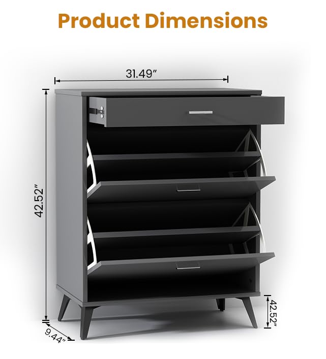 Lamerge Shoe Storage Cabinet for Entryway, Free Standing Shoe Organizer with 2 Flip Drawers，Hidden Shoe Rack Storage Organizer for Doorway Hallway, Black
