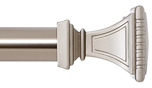 Ivilon Decorative Window Curtain Rod - Carved Square Finials, 1 1/8 in Rod, 72 to 144 in. Satin Nickel