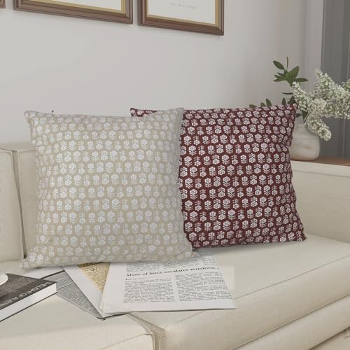 Set of 2 Floral Outdoor Decorative Throw Pillow Covers 18x18 Soft Boho Pillow Covers Modern Farmhouse Home Decor for Spring Accent Sofa Living Room Couch Bed(Dusty Blue, 18