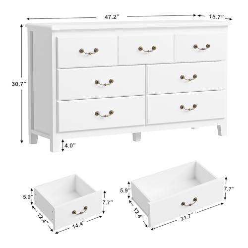 Black Dresser for Bedroom, Modern Farmhouse Style 6 Drawer Double Dresser with Vintage Gold Antique Pulls, Dresser and Chest of Drawers, Hallway 6 Drawer Dresser, Antique Black