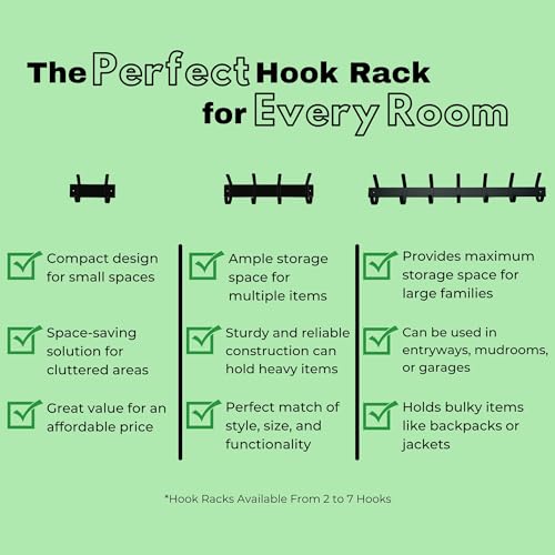Wall Mounted Hook Rack, Premium Quality Coat Rack Rail, Heavy Duty Entryway Furniture, Made in USA (4 Hooks - 20