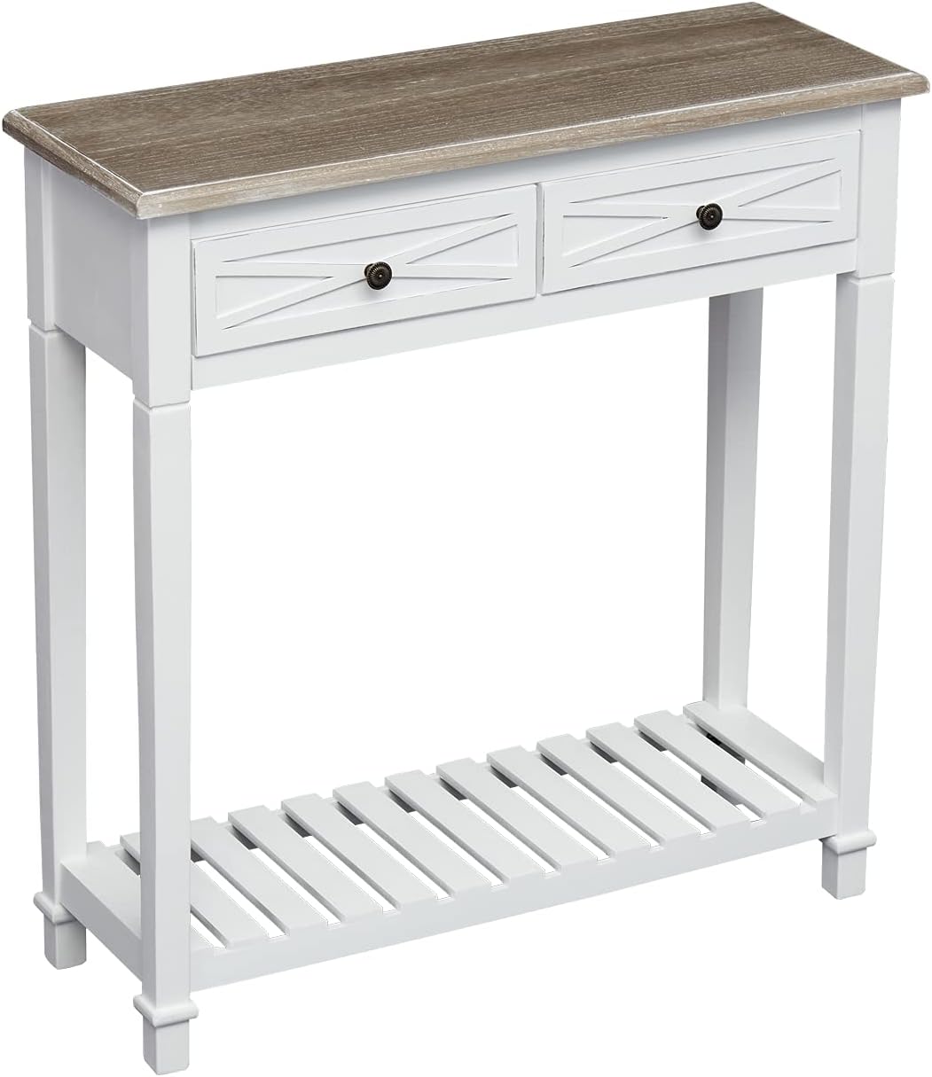 kinbor Console Table for Entryway with Drawers and Storage Shelf Sofa Table Narrow for Entryway Living Room Hallway, White
