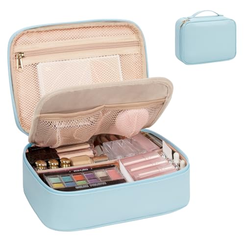 OCHEAL Makeup Bag, Cute Makeup Organizer Bag Potable Make up Bag for Toiletry Cosmetics Accessories with Divider and Brushes Compartments Women and Girls- Green Nylon