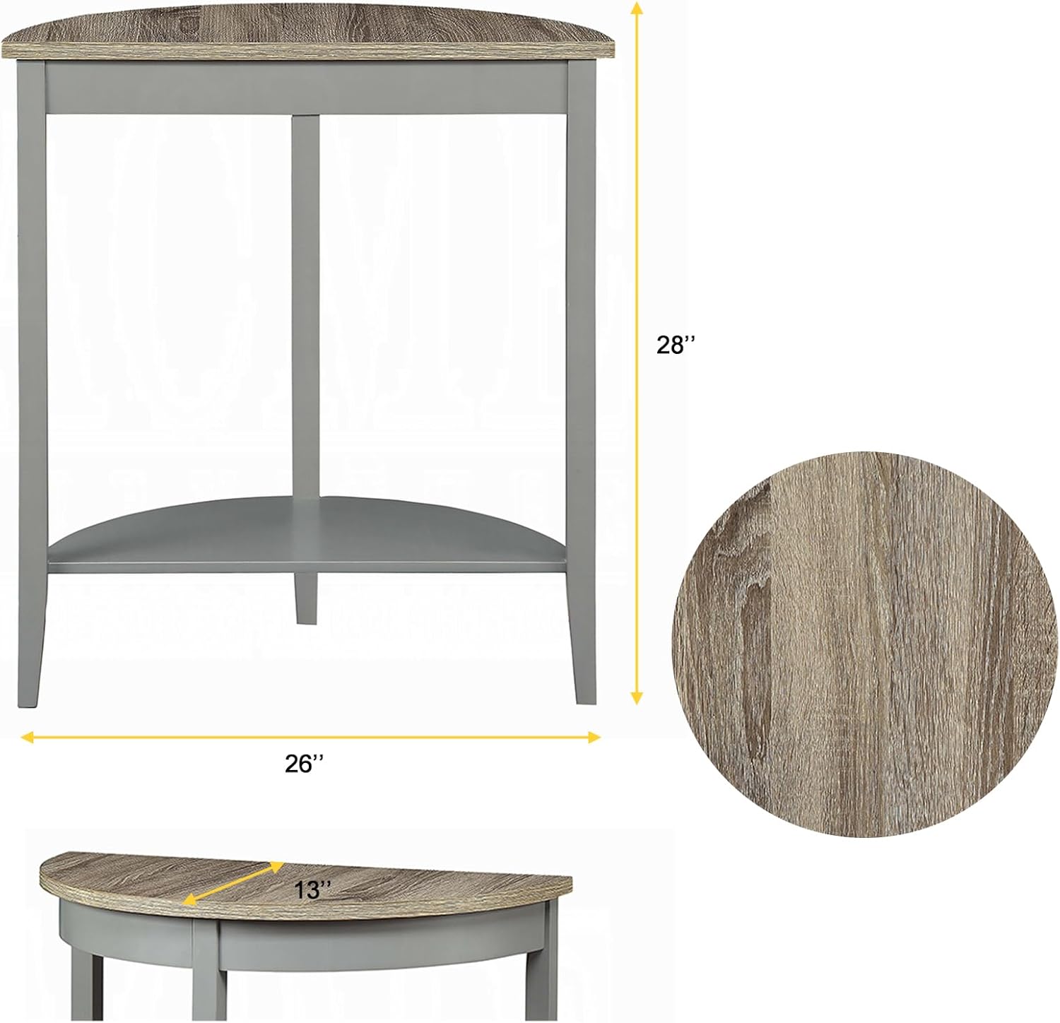 Console Table, 2 Tier Narrow Entryway Table with Storage Half Moon Sofa Couch Table Mid Century Modern Small Entry Way Tables for Living Room Bedroom