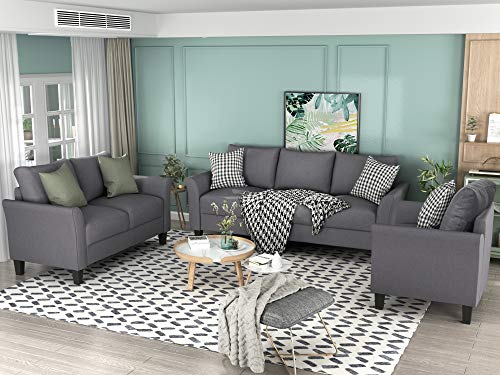 3 piece Sectional Sofa Set Living Room Furniture Sets, 3-Seat Sectional Couch with Loveseat Couch and Single Sofa Chair Set of 3 Black