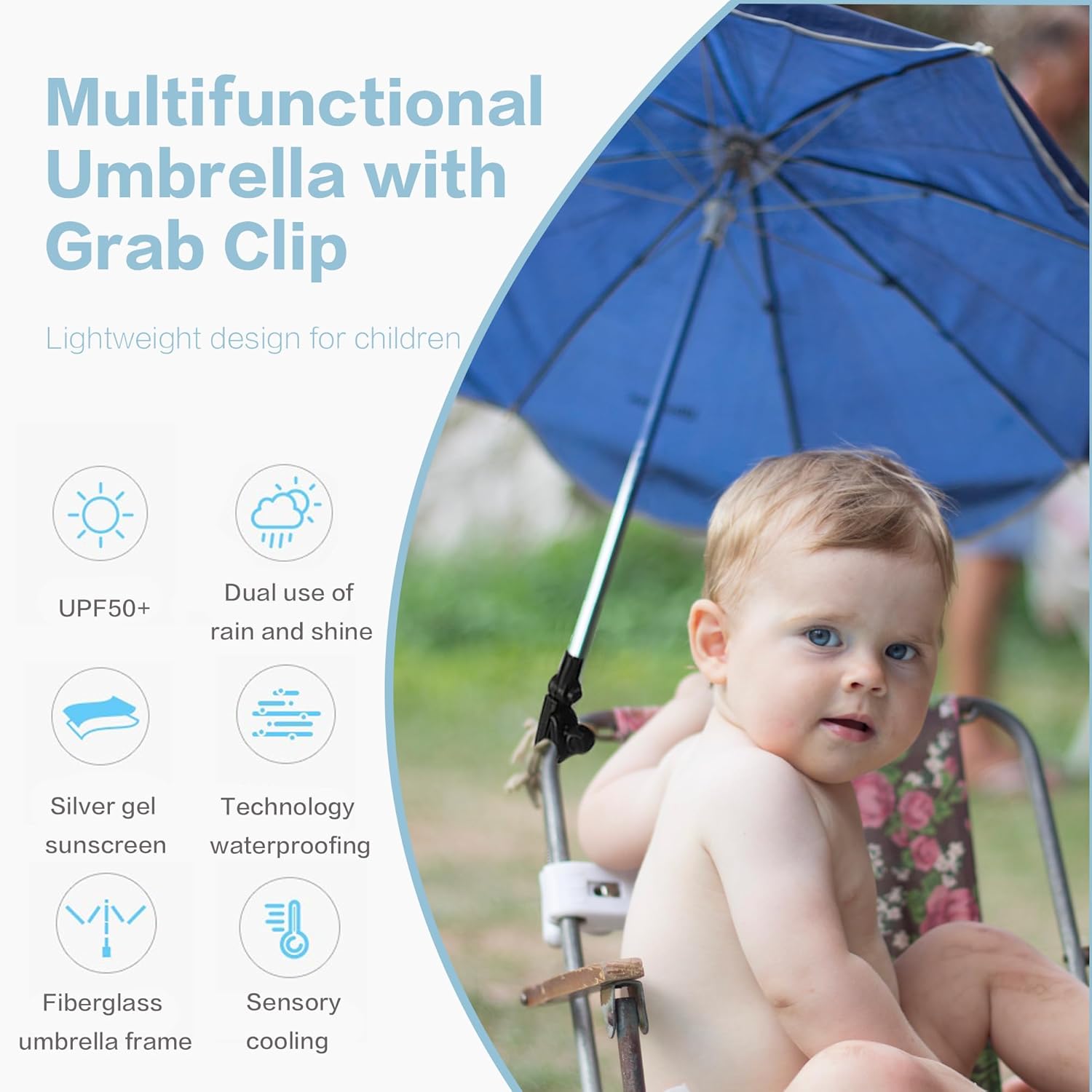 30 Inches Chair Umbrella with Clamp,Waterproof Umbrella Sunshade for Child Outdoor,Bike Wheelchair Umbrella with Holder Clip on Umbrella on Beach Chairs,Strollers,Wheelchairs(Chair Not Include)