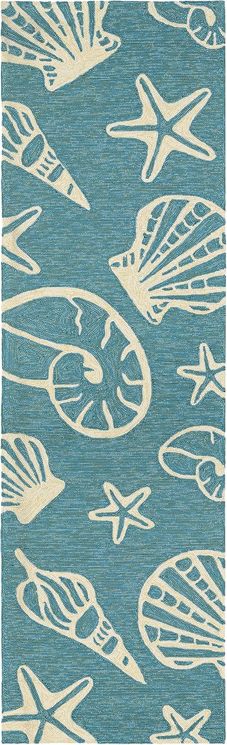 Couristan Outdoor Escape Collection Round Cardita Shells Rug, Turquoise/Ivory, 2'8