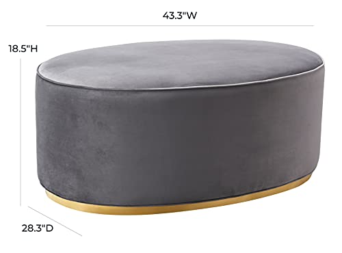 Tov Furniture Scarlett Oval Upholstered Velvet Ottoman (Grey)