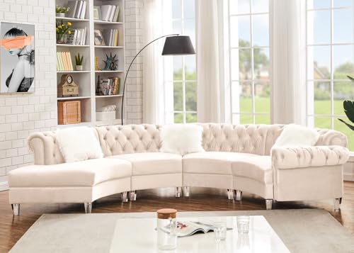 Velvet Curved Symmetrical Modular Semi Circular Sofa Sectional, Cream
