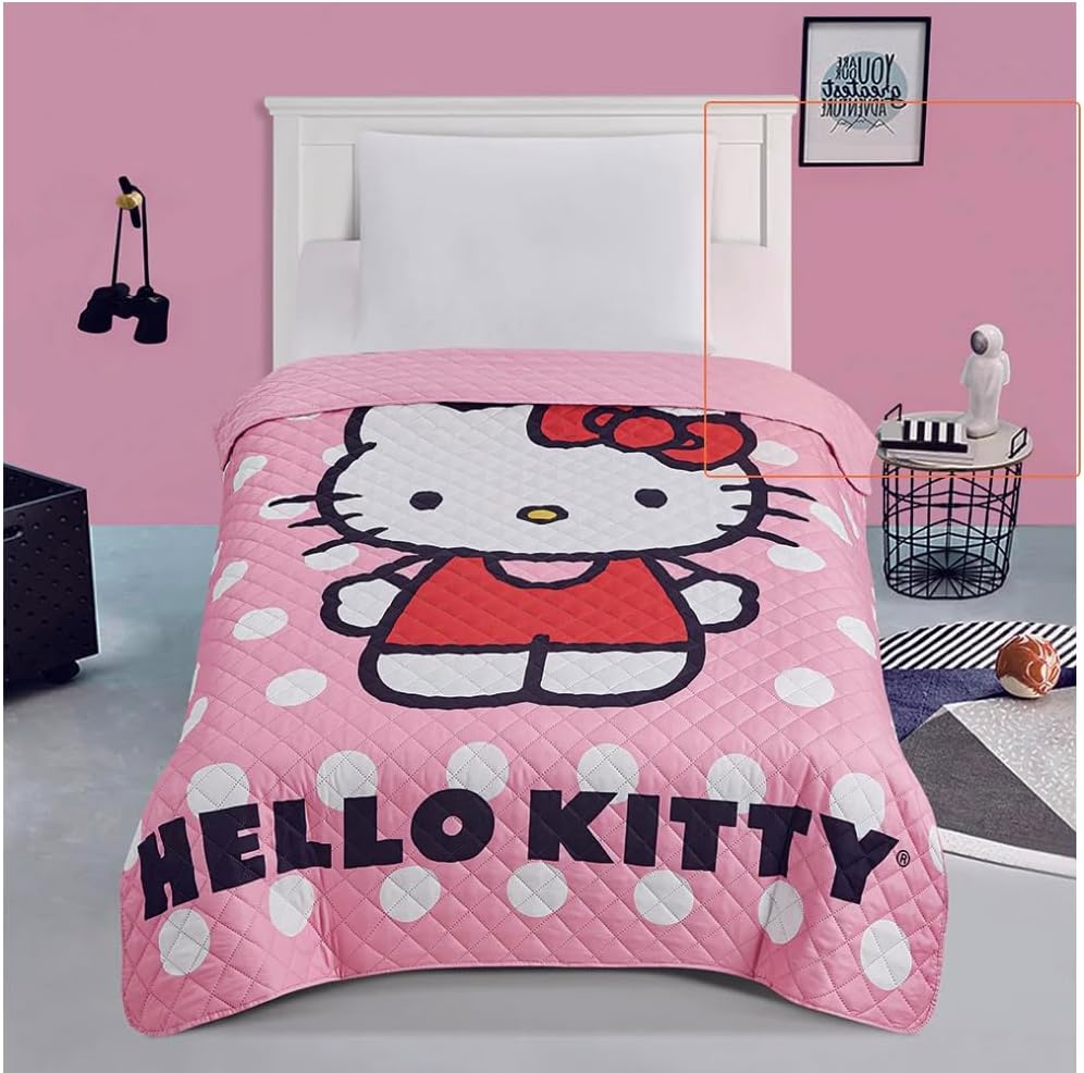 Jay Franco Pink Hello Kitty Polka Dots Twin Quilted Bedspread Only