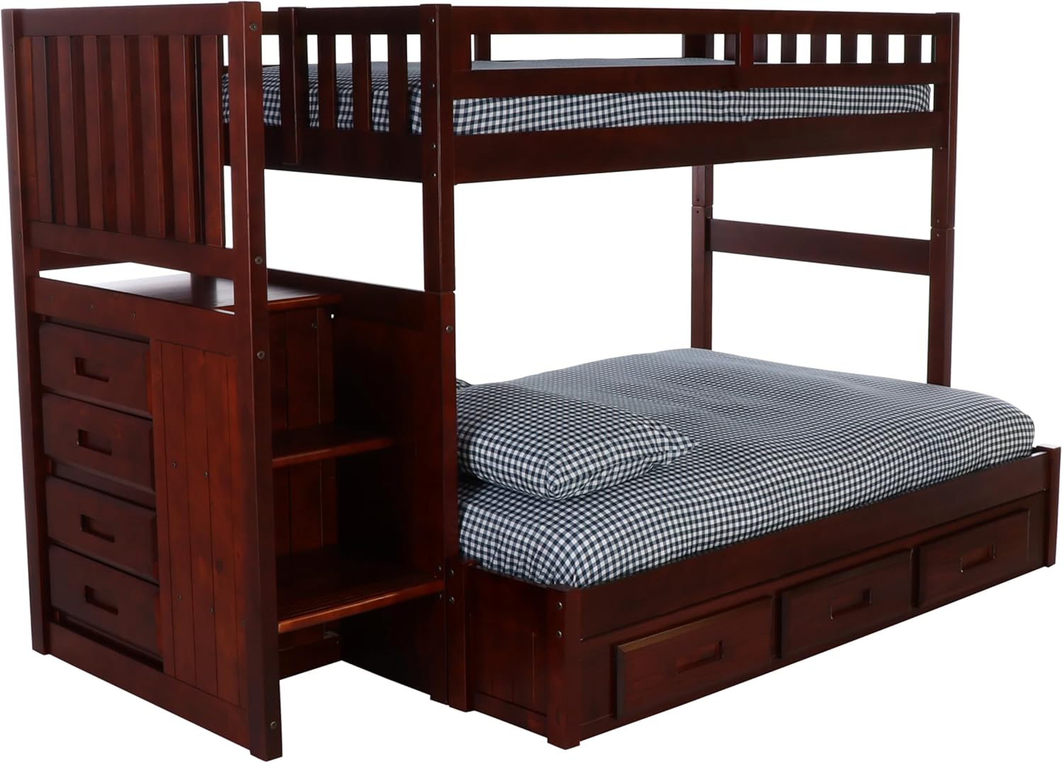 Discovery World Furniture Mission Staircase Bed with 3 Drawer Storage, Twin Over Full, Merlot